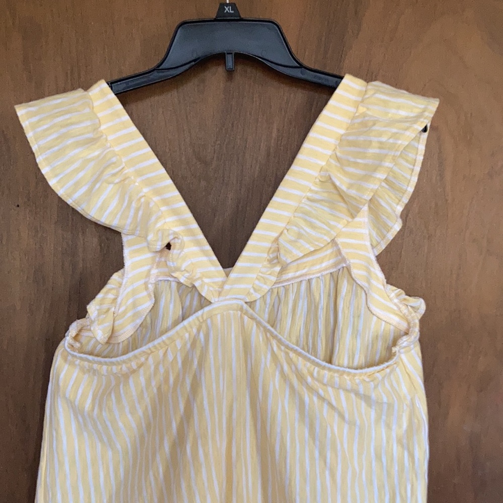 LC Lauren Conrad ruffle sleeve cotton tank top yellow & white stripes - Picture 12 of 15